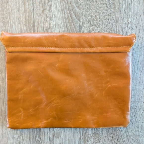 Vintage Nordstrom Faux Leather Envelope Clutch Purse Bag Cosmetic Camel Brown - Picture 4 of 5